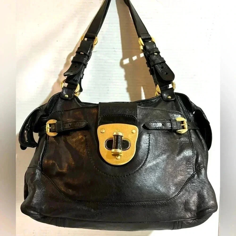 Alexander McOueen black leather satchel handbag